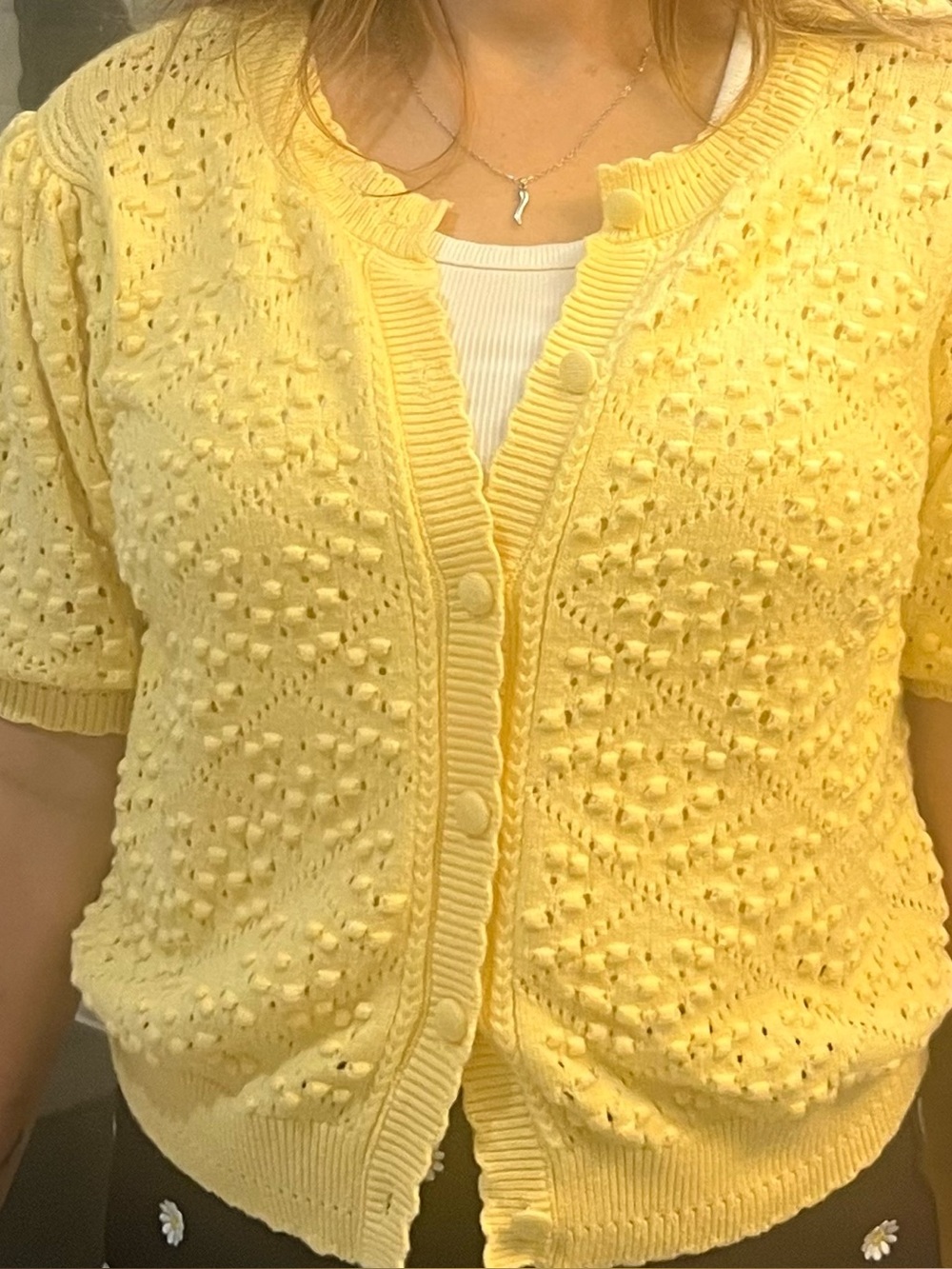 Cyrus Pale Yellow Short-Sleeve Knit Cardigan